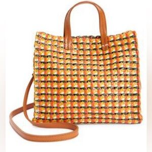 Clare V Petite Woven Leather Tote in Marigold Rattan- like new